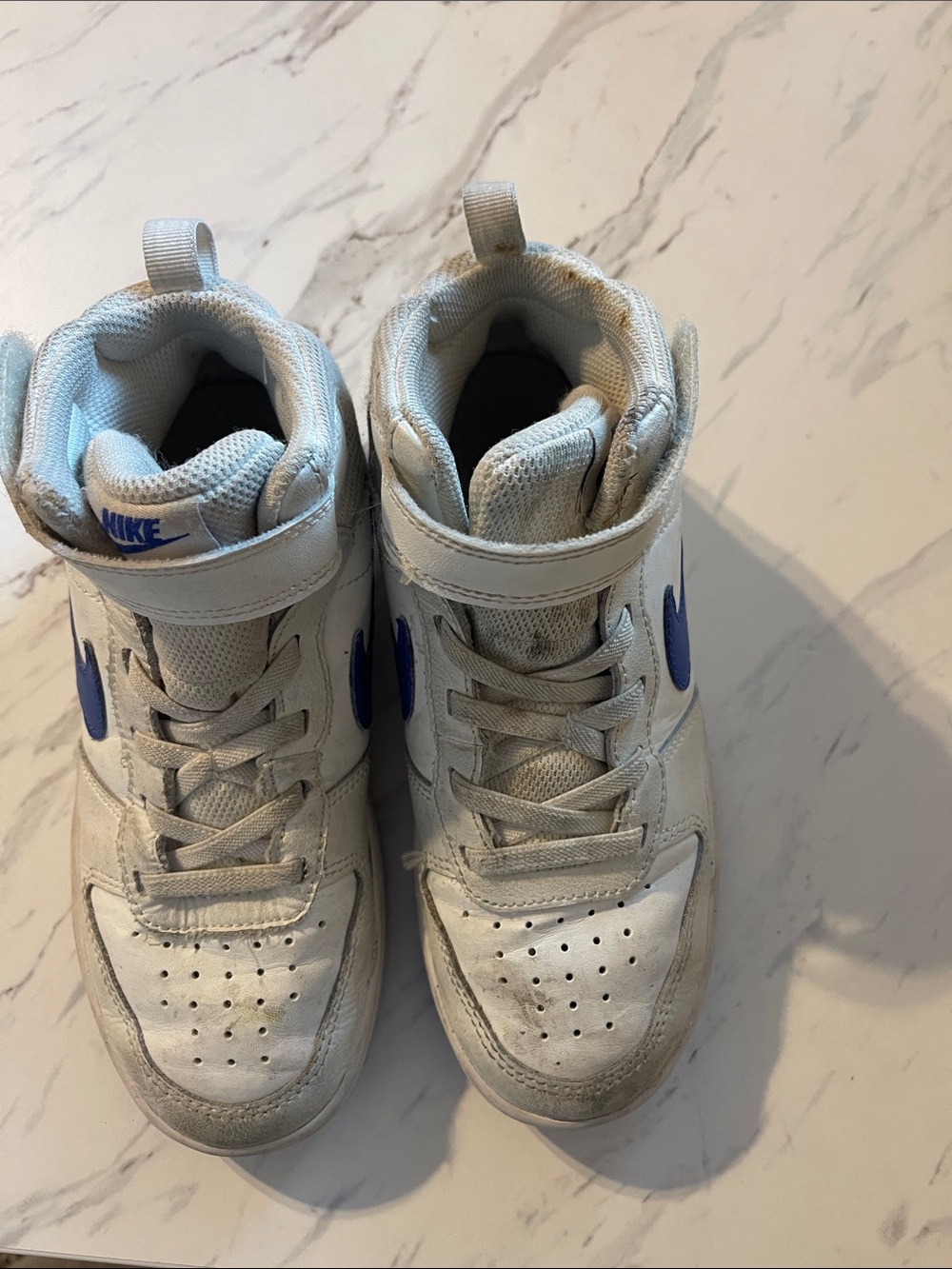 Nike Kids White and Blue Mid-Top Sneakers